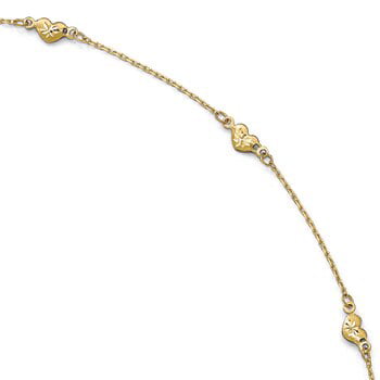 Lex & Lu Leslies 14k Two-tone Gold Polished and D/C Anklet 
